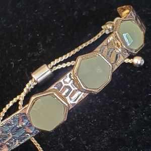 Goldtone half bangle sliding chains bracelet yellow stones